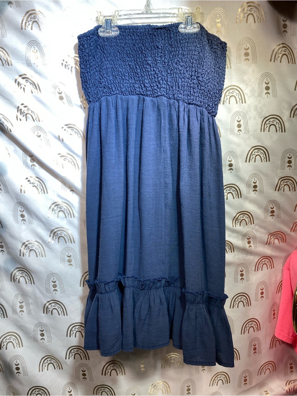 SHEIN Navy Blue Smocked Bodice Midi Dress with Ruffle Hem